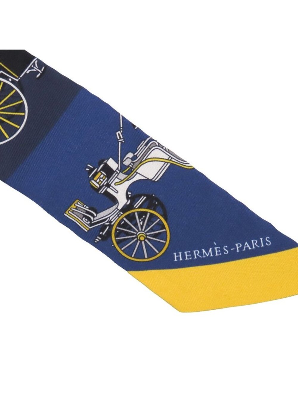 Hermes Twilly Marine Grease Gold Silk Voitures Exquises Exquisite Carriage Scarf - Picture 5 of 8